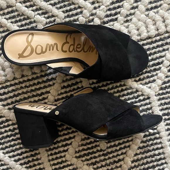 Sam Edelman Stanley Black Suede Open Toe Block Heels Size 8.5 - Picture 1 of 7